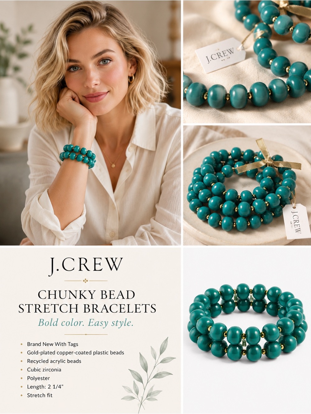 NWT J Crew Chunky bead stretch bracelets set-of-two